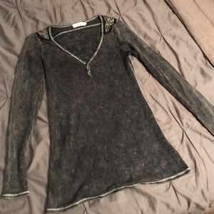 Denim wash bejeweled thermal